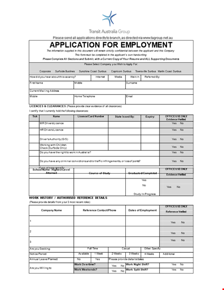 company employment application template template