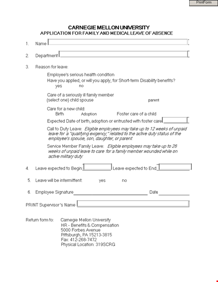 leave of absence template - request time off for employees | family member leave template