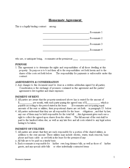 get your roommate agreement & lease template - protect your rights template