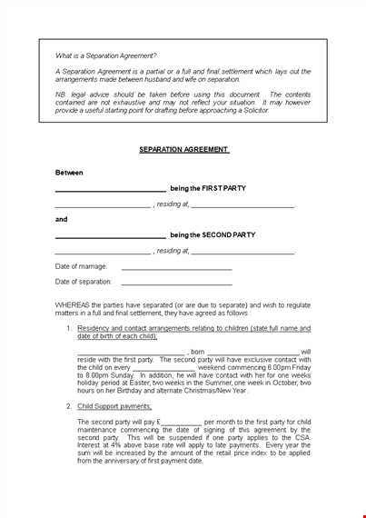 download separation agreement template - protect your rights & assets template