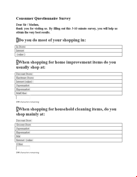 online shopping questionnaire template - find out what others think |  remaining characters: 9 template
