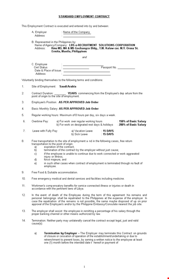 employment contract - the essential agreement between employer and employee template