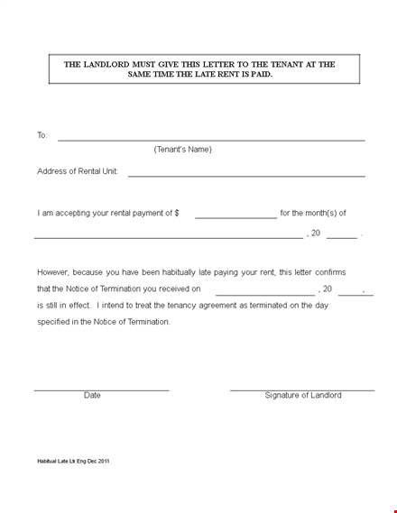late rent notice template - letter for landlord and tenant template