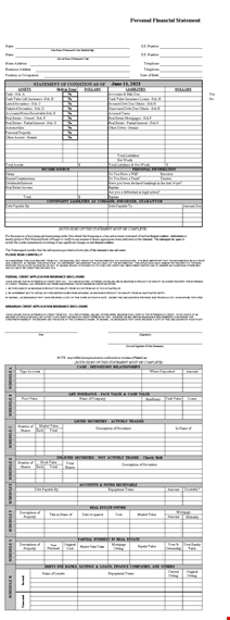 easy-to-use personal financial statement template | track your insurance, credit, and net worth template