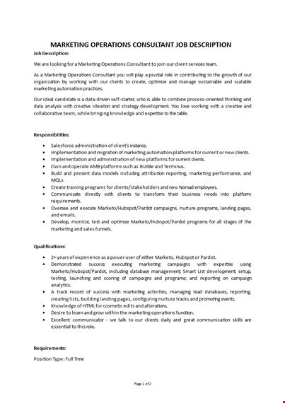 marketing operations consultant job description  template