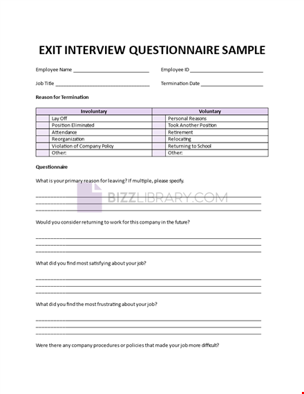 exit survey questionnaire template