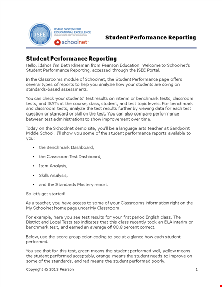 sample student performance template