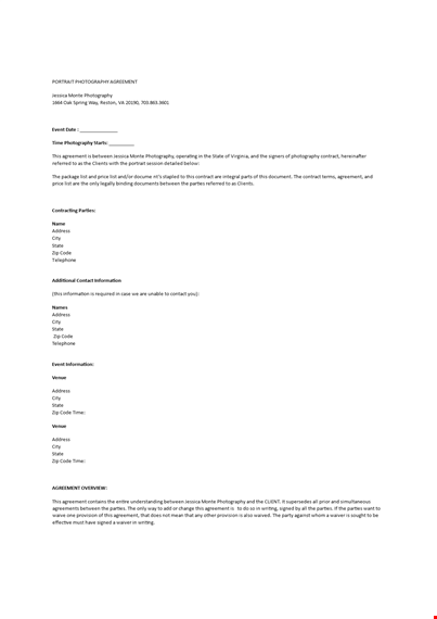 photography contract sample template template