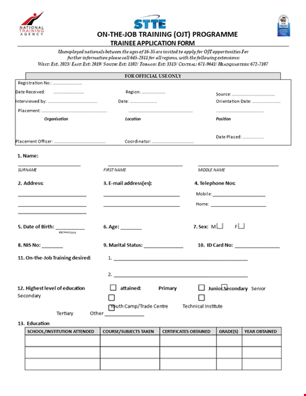 job training application form template - apply for office or regional positions template