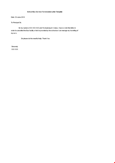 school bus service termination letter template