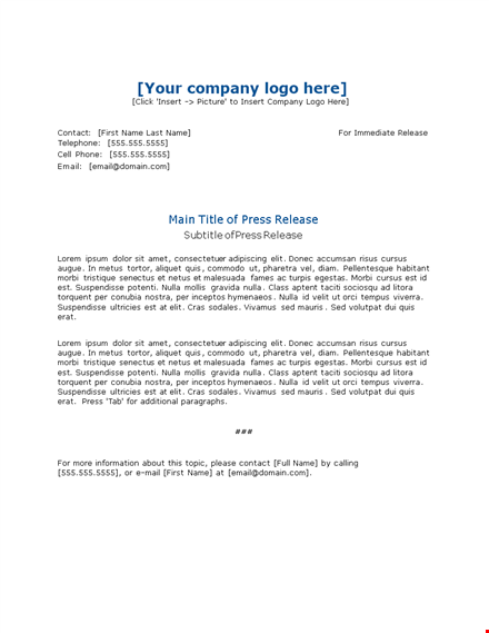 professional press releases with our press release template template