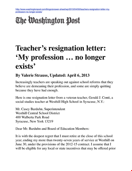 sample resignation letter for teacher with reason template