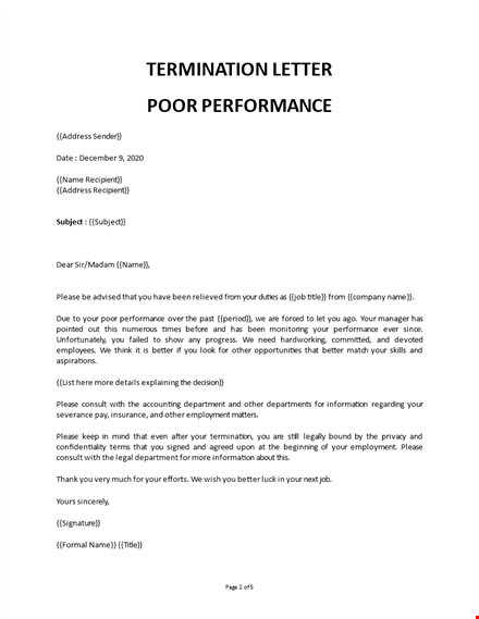 termination letter poor performance template