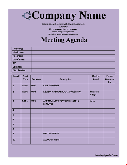 effective meeting agenda template for productive meetings template