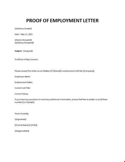 proof of employment letter template