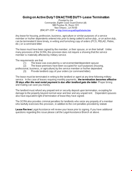 scra lease termination sample letter template