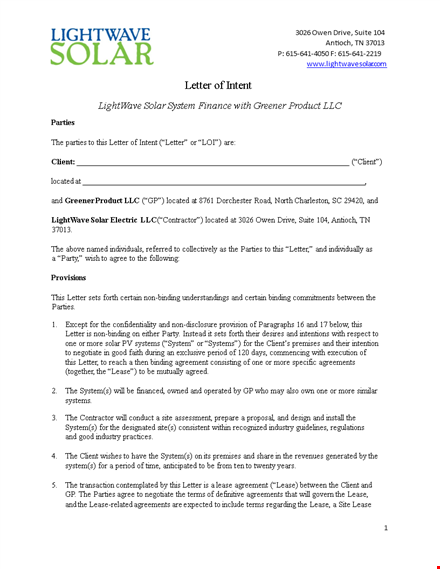 client letter of intent template template