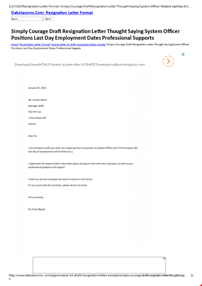 professional resignation letter template - draft a polite resignation template