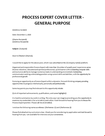 process improvement expert cover letter template