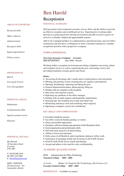 office receptionist job description template