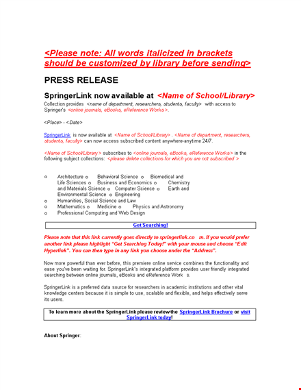 newsworthy press release template for business and science | springerlink template