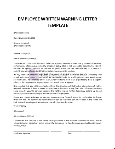 employee written warning template free template