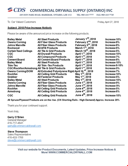 important notice: price increase for products in april - get prepared now template