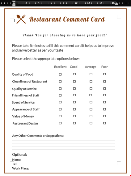 create effective comment cards | get valuable customer feedback | comment card template template