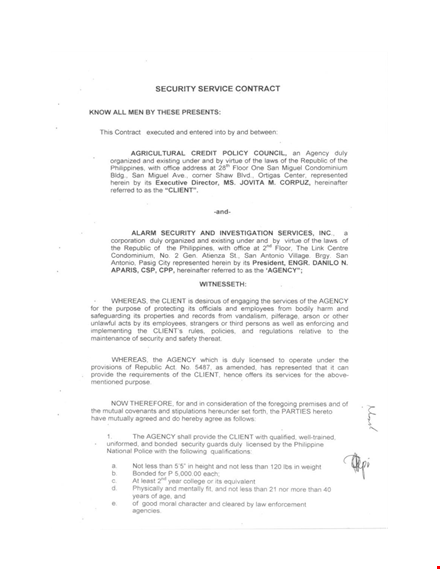 security service contract template template