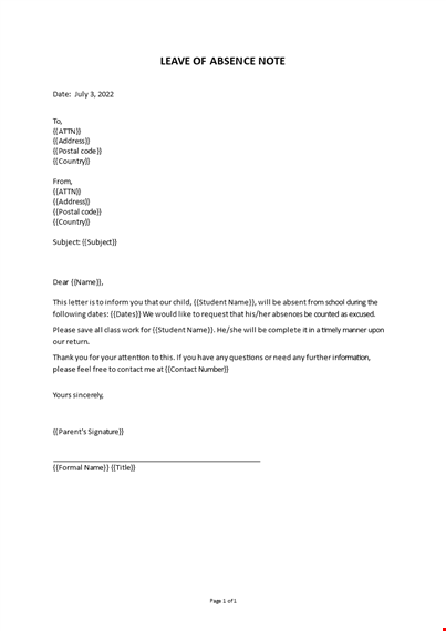 leave of absence notice template