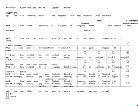 customer experience and brand loyalty survey template