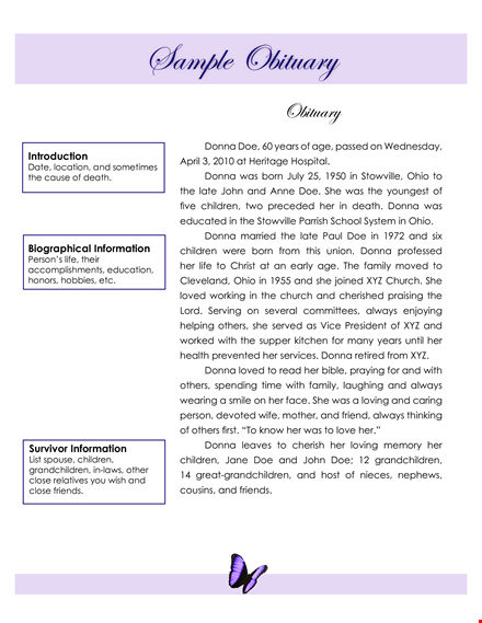 sample obituary for donna - honoring the life and legacy of a beloved mother and cherished friend template