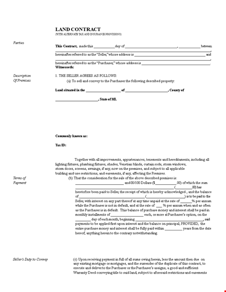 land sale contract template template