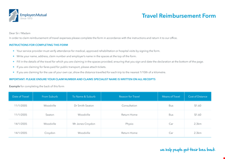 travel reimbursement form template