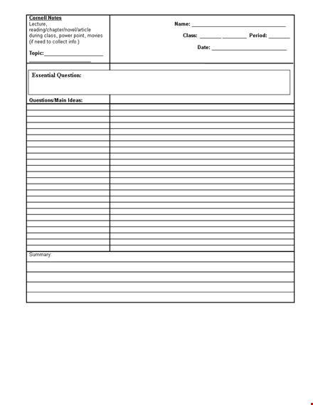 simple cornell notes template ms word template