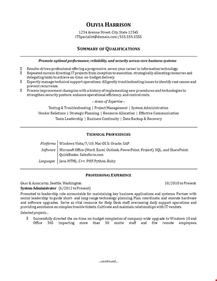 it work experience resume sample template