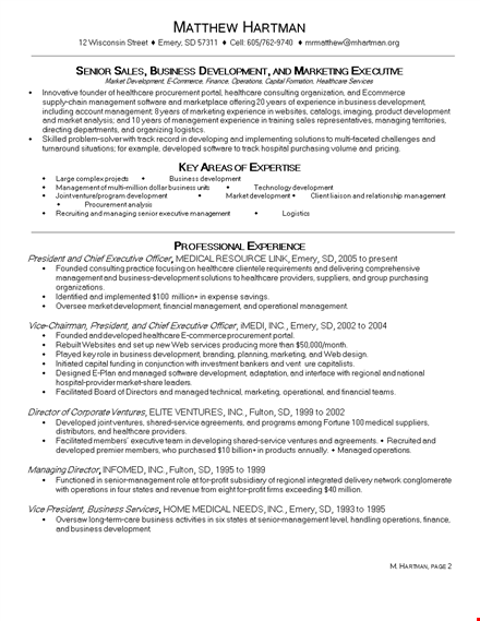 new business development resume - business management healthcare development template