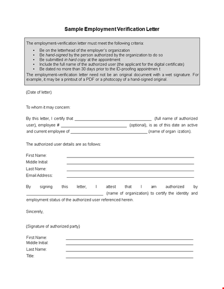 authorized employment verification letter | organization template