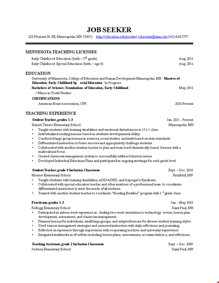 preschool lead teacher resume template