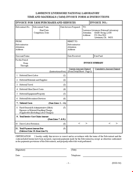 time and material invoice form template