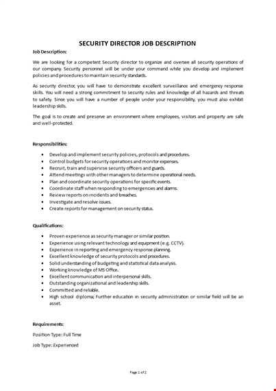 security director job description template