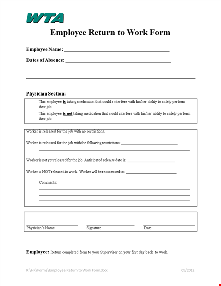 return to work form for employees - easily fill and sign online template