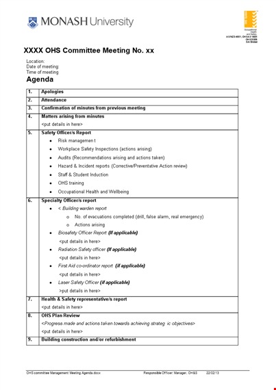 safety meeting report - management meeting agenda template
