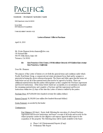 commercial real estate offer letter template template