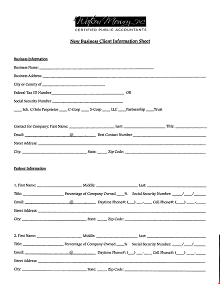 new business information sheet - easily capture number, address, and phone details template