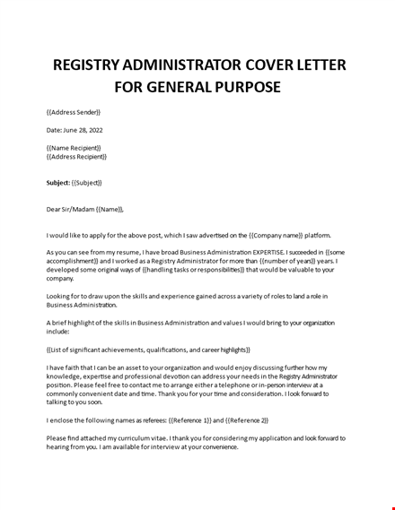 registry administrator cover letter template