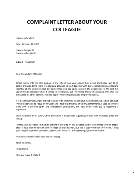 complaint letter about colleague template