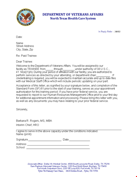 trainee appointment letter format template