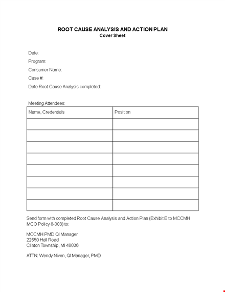 root cause analysis template - event analysis, action, and cause template