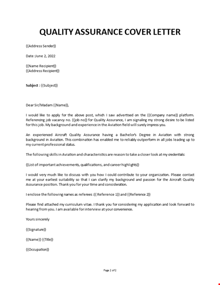 quality assurance cover letter template